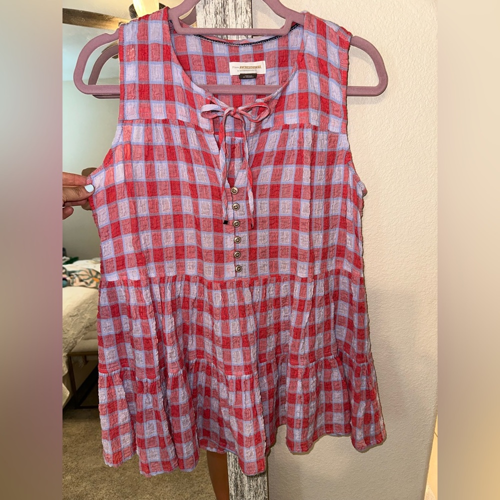 Anthropologie Red and Blue Plaid Blouse